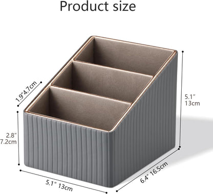 KINGFOM 3 Slot PU Leather Remote Controller Holder, Home Sundries Storage Box, TV Guide/Mail/CD Organizer/Caddy/Holder with Free Cable Desk Organizer (Grey)