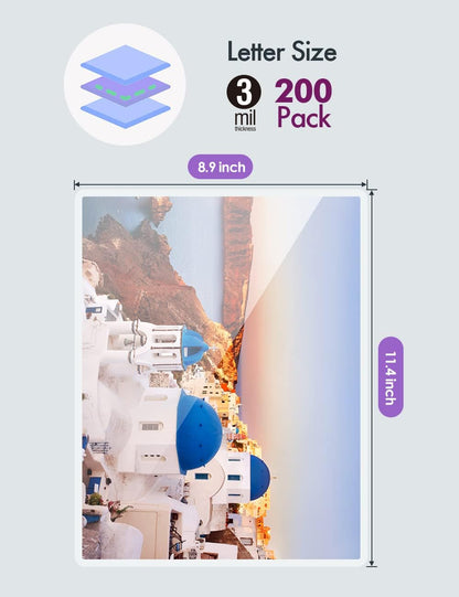 Thermal Laminating Pouches, 3mil Laminating Sheets, 8.9x11.4 Inches, Letter Size, HeatSeal, Clear (200pack)