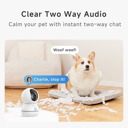 Noorio 2K Security Camera Indoor, Pan/Tilt Pet Camera with Speaker, One Touch Call Baby Monitor Dog Cam, Plug-in 24/7 SD&Cloud Storage, Color Night Vision, 2.4G WiFi, CS201, 2Pcs