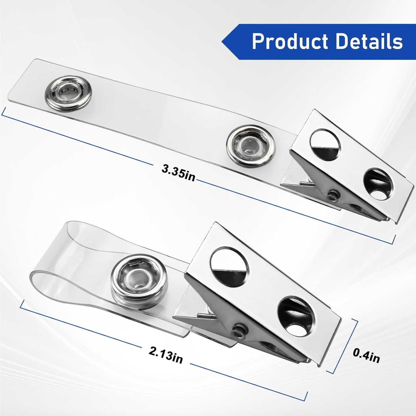 50Pcs Premium Metal Badge Clips with Clear PVC Straps for ID Cards, Badge Holders, Name Tags, Work Badges
