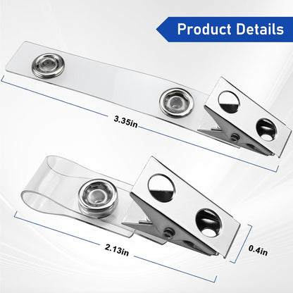 400Pcs Premium Metal Badge Clips with Clear PVC Straps for ID Cards, Badge Holders, Name Tags, Work Badges