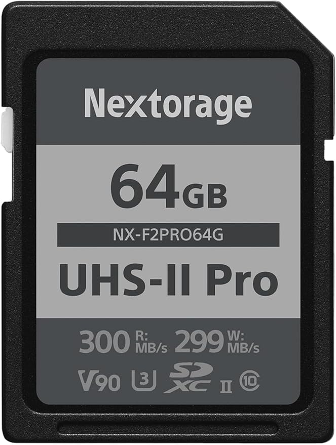 Nextorage 64GB SDXC UHS-II V90 Japanese Brand pSLC Max. Write Speed 299MB/s Max. Read Speed 300MB/s 4K Recording NX-F2PRO64G SD Card Memory for Camera