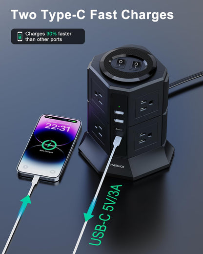 Surge Protector Power Strip with 4 USB Ports(2 Type C) 8 AC Outlets, 10 Ft Ultra Flat Extension Cord with Multiple Outlets, Ultra Flat Plug Power Strip, Desktop Outlet Extender for Home Office Dorm