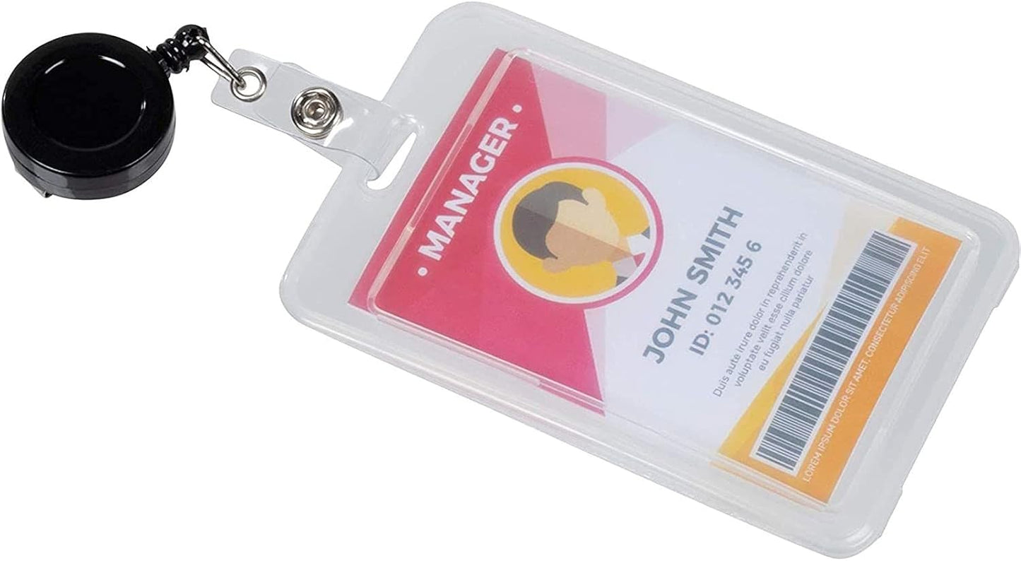 Juvale Badge Reels - 100 Pack, Black, 26.5 in Nylon Cord - Retractable Badge Reel & ID Card Holder Clips & Name Tag Holder for Nurses & Teachers