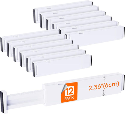 Lifewit 12 Pack Kitchen Drawer Dividers 2.36" High, 11"-17" Adjustable Drawer Organizer for Utensils/Clothes/Makeup, Plastic Expandable Separators in Dresser/Bedroom/Bathroom/Office Storage