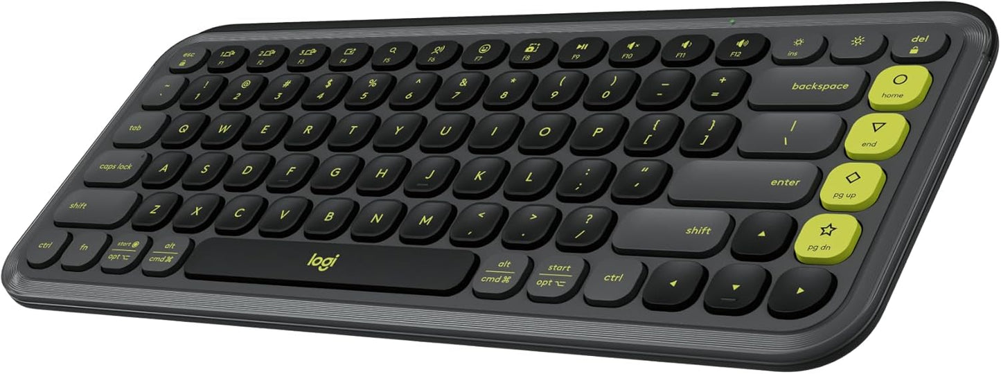 Logitech POP ICON Keys Wireless Bluetooth Keyboard, Comfortable Typing, Programmable Keys, Easy-Switch Between up to 3 Devices, for Laptop, Tablet, PC – Graphite and Green