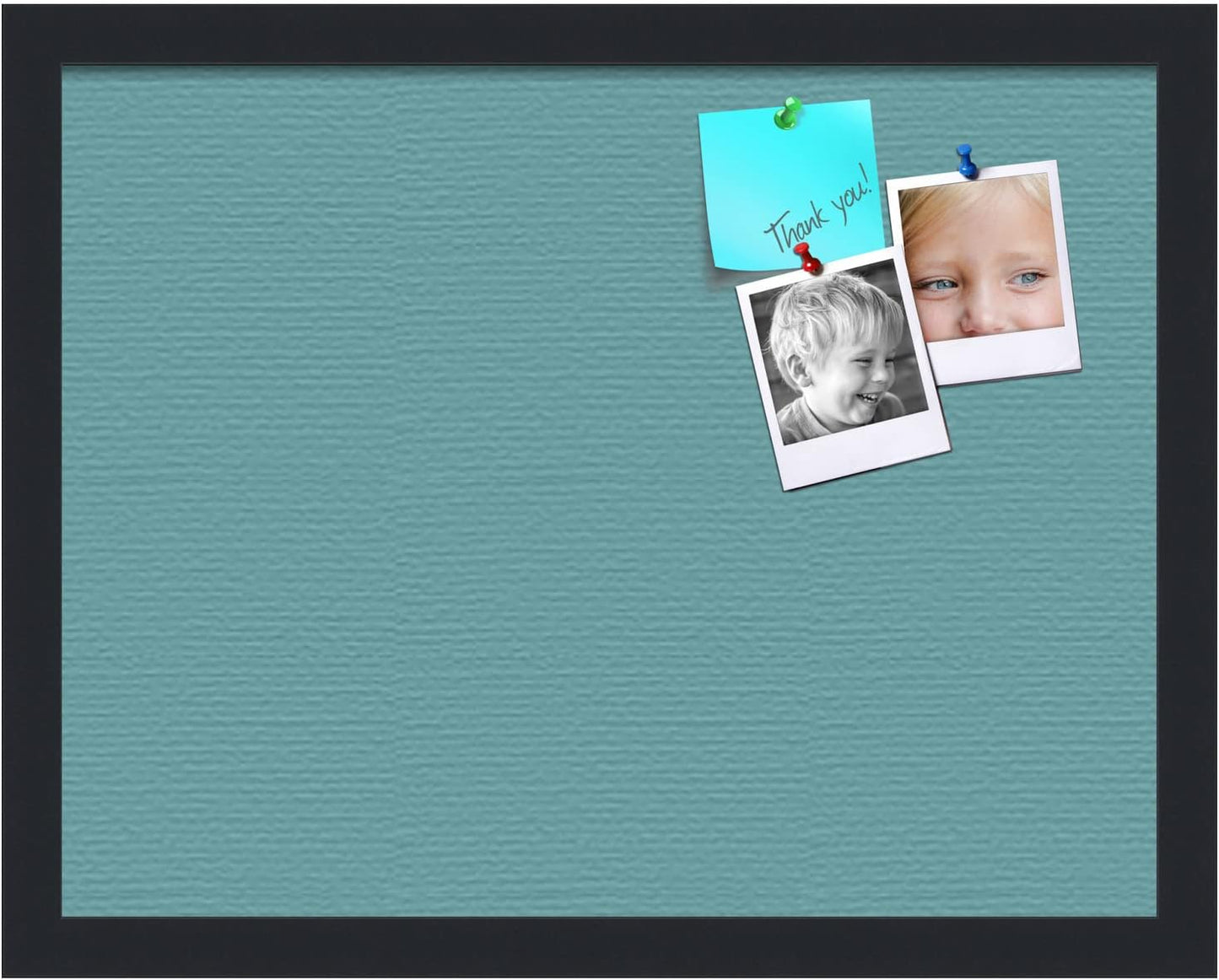 PinPix 18x14 Inch Cork Bulletin Board. This Decorative Framed Pin Board Comes with Aqua Pastel Design and a Satin Black Frame. Ideal for Home Office Decor or Message Board (PinPix-1806)