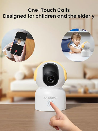 2K 3MP Indoor Security Camera, 5GHz/2.4GHz WiFi Camera,Security Camera for Home, 360°Pan Security Cameras with Motion Detection & One-Touch Call, Night Vision, Compatible with Alexa, Yellow