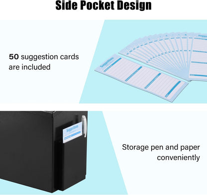 xydled Wall Mounted Ballot & Donation Box with 50 Suggestion Cards, Metal Suggestion Box with Key Lock, Collection Box, Black, 8.7"x 5.9"x7.1"