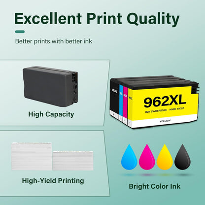 962XL 962 9015e Ink Cartridges Combo Pack: Replacement for HP 9018e Ink 962XL Black and 962 Color 962XL/962 OfficeJet Pro 9025e 9010 9015 9018 9020 9025 9010e 9012e 9020e Printer 4 Pack
