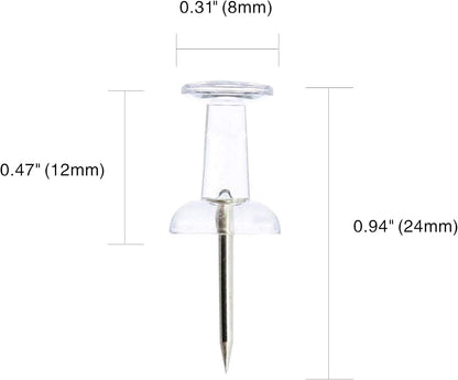 Clear Push Pins 600pcs Standard Thumb Tacks Steel Point Transparent Plastic Head Pins for Hanging Photo Posters Craft Marking Map Wall Cork Board