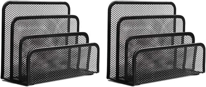 wishacc Folder Holder Desk, 2 Pack Mail Organizer Letter Holder for Desk Metal Mesh with 3 Vertical Upright Compartments