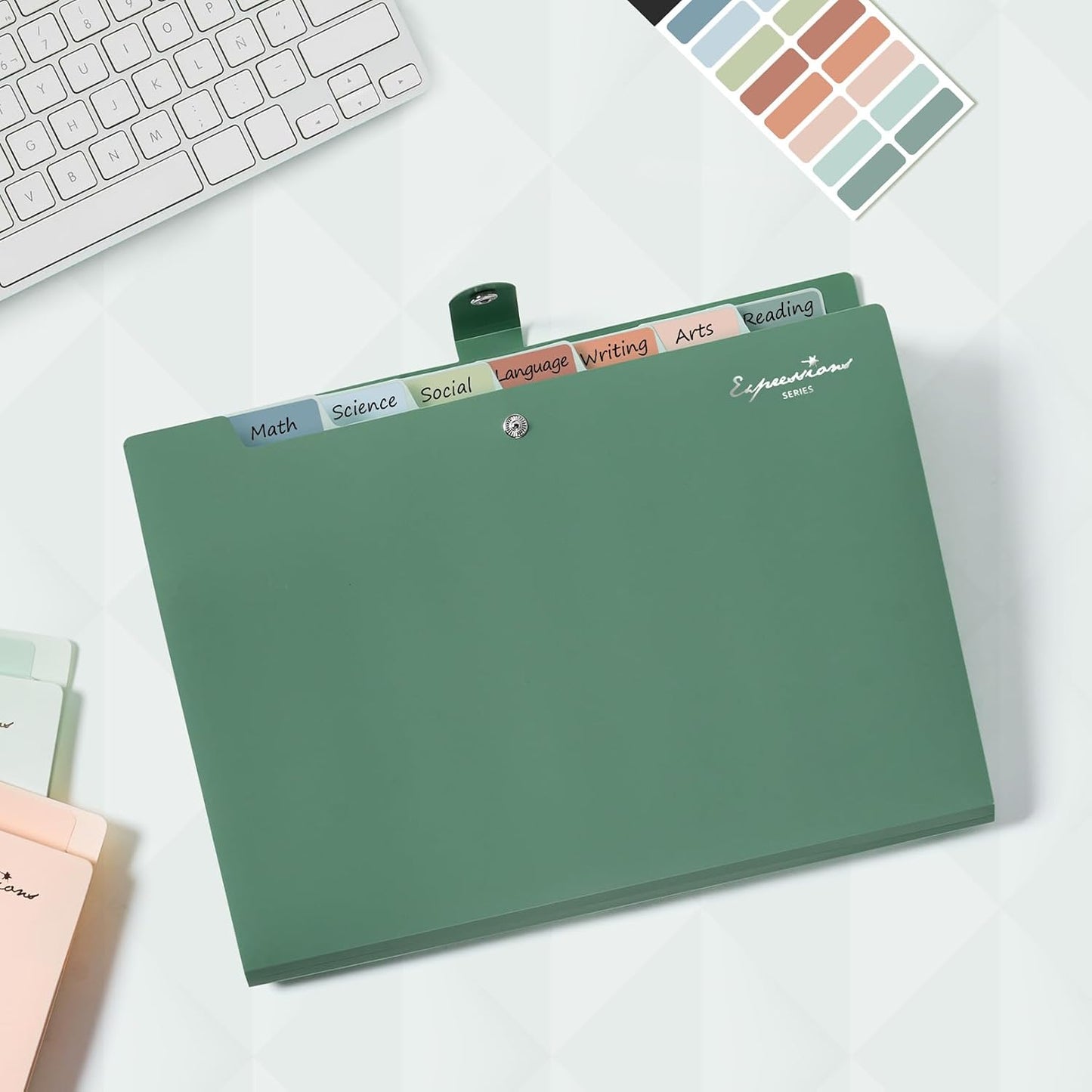 Sooez Elegant Accordion File Organizer with Labels, 8 Pocket Expanding File Folder, Portable Folders for Documents, Cute Paper Organizer for School Office Supplies, Letter Size, Blush