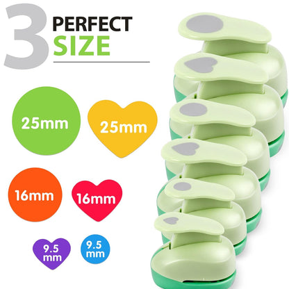 UCEC Circle Hole Punch, Paper Punches for Crafting, 3/8+5/8+1 Inch Circle Punches, Heart Hole Punch, Shape Puncher Cutter for Paper Crafts Scrapbooking, 6Pcs