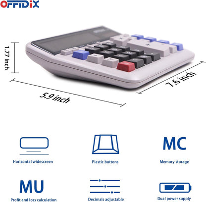 OFFIDIX Office Computer Key Electronic Calculator, Financial Calculators for Bank Stuff and Accouter, Financial Accounting Style 12-Digit Display with Battery and Solar Desktop Calculator