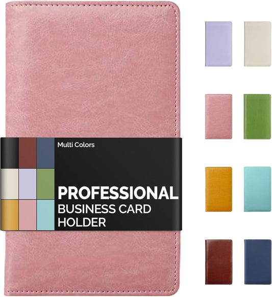 Sooez Leather Professional Business Card Holder Organizer, 240 Card Capacity PU Name Credit Cards Booklet (Pink)