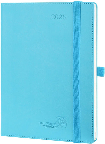 POPRUN 2026 Planner (Medium - 6.5'' x 8.5'') - 2026 Weekly Calendar ((Jan. 2026 - Dec. 2026) with Hourly Time Slots, Weekly/Monthly Appointment Book for Time Management - Leather Soft Cover - Blue Green