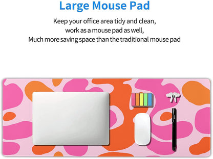 Pink Orange Cute Gaming Mouse Pad XL Kawani Preppy Abstract Modern Geographic Extended Large Desk Mat Mousepad Non-Slip Rubber Base Stitched Edge Long Desk Pad for Desktop Office PC,31.5×11.8 Inch