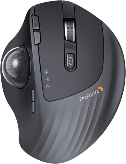 ProtoArc Wireless Trackball Mouse, EM01 NL Ergonomic Bluetooth Rollerball Thumb Rechargeable Computer Laptop Mouse, Adjustable Angle & 3 Device Connection for PC, Mac, Windows-Gray Ball
