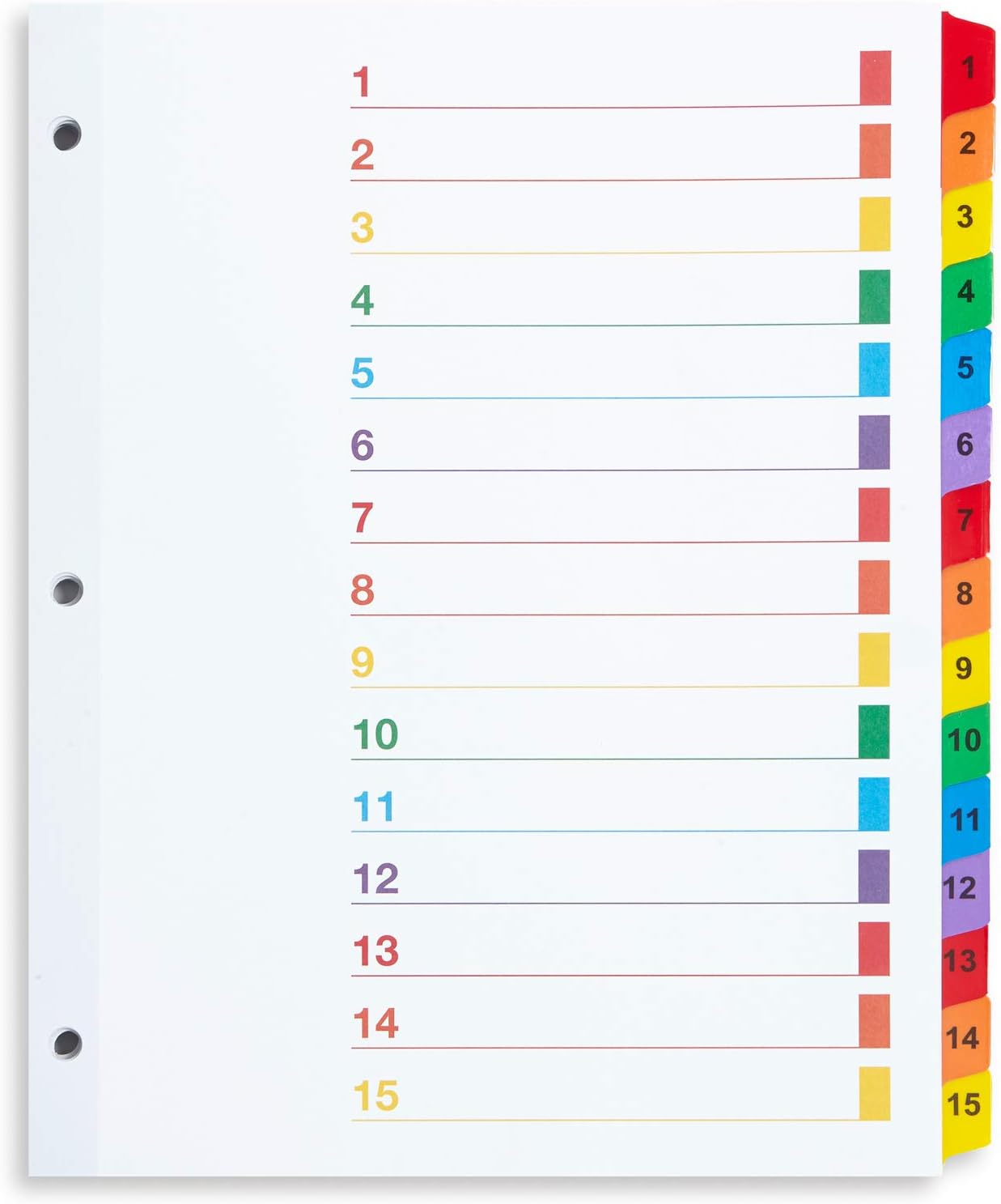 Blue Summit Supplies 15 Tab Binder Dividers for 3 Ring Binder or Notebook, Subject Dividers with Multicolor Numbered Tabs, Includes Customizable Table of Contents Index, 3 Sets