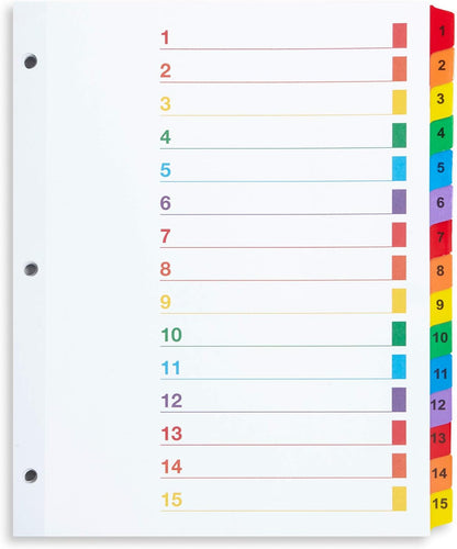 Blue Summit Supplies 15 Tab Binder Dividers for 3 Ring Binder or Notebook, Subject Dividers with Multicolor Numbered Tabs, Includes Customizable Table of Contents Index, 3 Sets