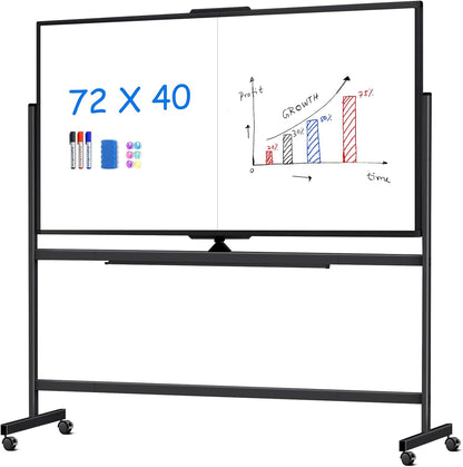 maxtek 72 x 40 Double Sided Rolling Whiteboard, Mobile Whiteboard Magnetic White Board - Large Reversible Dry Erase Board Easel Standing Board on Wheels with Stand (72 x 40 Black)
