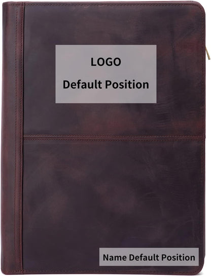 Personalized Genuine Leather Portfolio with 3 Ring Binder, Full Grain Leather Padfolio Zippered, A4 Notebook Holder Customized Professional Folder Organizer Gift for Men and Women, Dark Brown