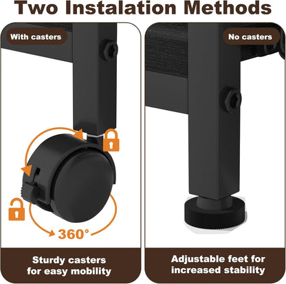 EasyCom 24"x20" Large Printer Stand with Hanging File Holder Organizer, Adjustable Height Shelf with Wheels, Under Desk Table with Storage for Printer Scanner Fax Home Office Use Black