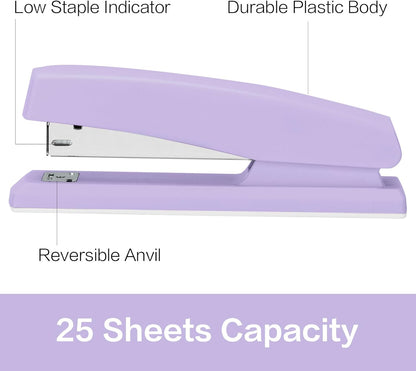 Deli Stapler, Desktop Stapler, 2 Pack, Office Stapler, 25 Sheet Capacity, Includes 2000 Staples and 2 Staple Removers, 2 Pack,Purple