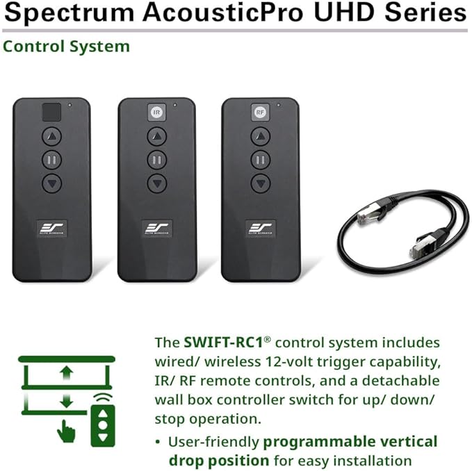Elite Screens Spectrum AcousticPro UHD 115-inch Motorized Projector Screen Electric Projection Screen 16:9, 4K Moiré-Free Sound Transparent Perforated Weave 4K Ready Drop Down Projector Screen