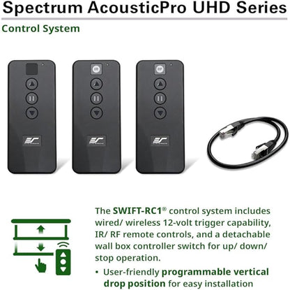 Elite Screens Spectrum AcousticPro UHD 115-inch Motorized Projector Screen Electric Projection Screen 16:9, 4K Moiré-Free Sound Transparent Perforated Weave 4K Ready Drop Down Projector Screen
