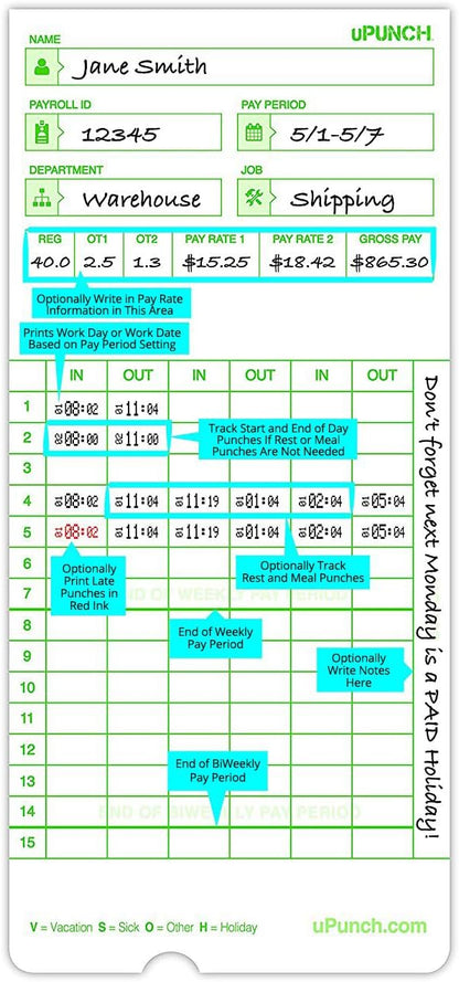 100 uPunch Time Cards for HN3000