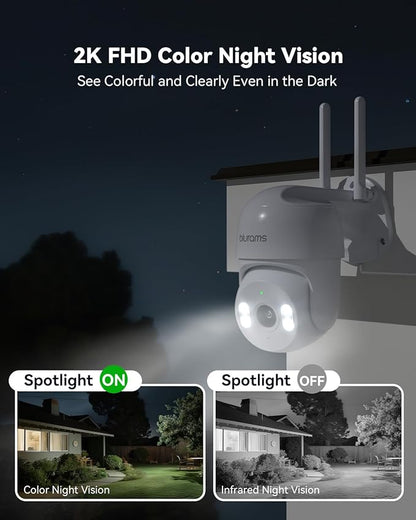 blurams 2K Outdoor Camera Wired, 5GHz/2.4GHz Wi-Fi Cameras for Home Security Outside with 360° PTZ, Color Night Vision, Motion Detection Tracking, Two-Way Audio, IP66 Weatherproof, Works with Alexa