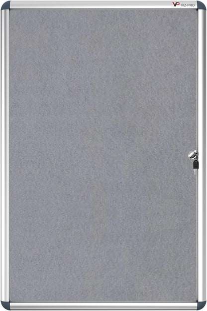 VIZ-PRO Tamperproof Lockable Gray Fabric Noticeboard Aluminium Framed 36x24 Inches