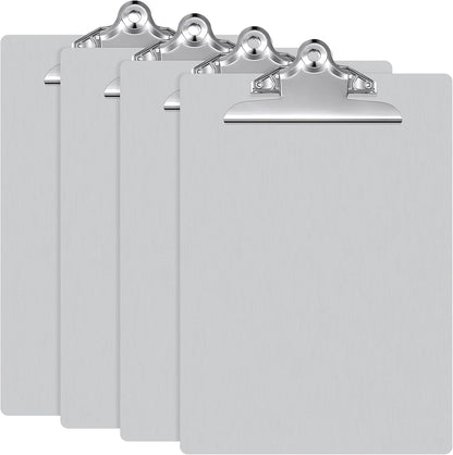 4 Pcs Metal Clipboard Heavy Duty Aluminum Clipboards 12 x 9 Inch Metal Clip Board with Low Profile Clip A4 Letter Size Document Holder for Office School Medical Jobsite Laboratory