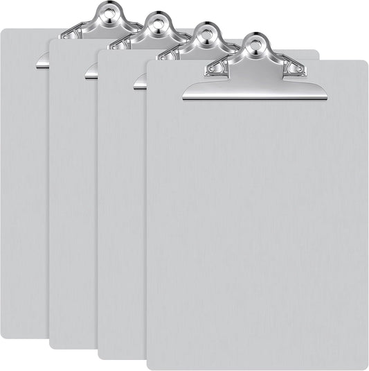 4 Pcs Metal Clipboard Heavy Duty Aluminum Clipboards 12 x 9 Inch Metal Clip Board with Low Profile Clip A4 Letter Size Document Holder for Office School Medical Jobsite Laboratory