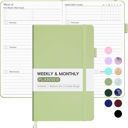 Undated Weekly Planner for 2025, Forvencer Simplified Weekly & Monthly Calendar Planner, Cute Daily Organizer Notebook, Agenda Journal to Track Goals & Tasks, Start Anytime, A5 Size, Olive Green