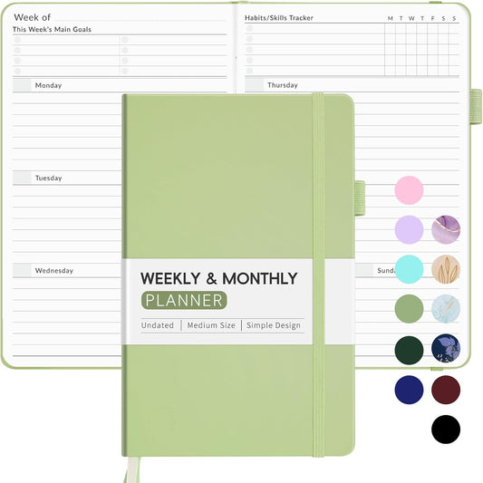 Undated Weekly Planner for 2025, Forvencer Simplified Weekly & Monthly Calendar Planner, Cute Daily Organizer Notebook, Agenda Journal to Track Goals & Tasks, Start Anytime, A5 Size, Olive Green