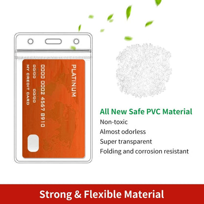 50 Pcs Clear ID Badge Holder, Vertical Plastic Name Tag Protector, Key Card Badge Holders with Waterproof Resealable Zipper for Nurses, Office, School and Lanyards Use