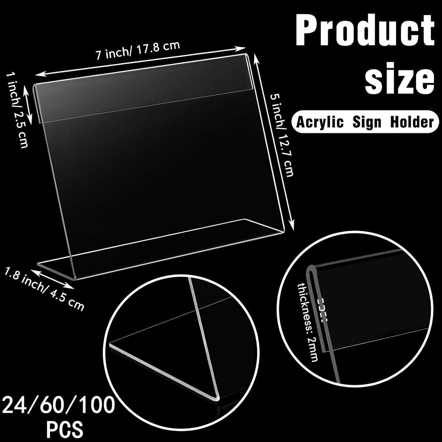 Vicenpal 200 Pcs 7x5 Inch Clear Acrylic Sign Holder Plastic L-shape Vertical Menu Stand, Picture Photo Frames, Table Paper Holder, Flyer Sign Display Stand for Restaurants, Store, Office, Wedding