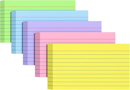 Index Cards 3 X 5 Inches, 250 Count, Colored Flash Cards For Studying, Lined Flashcards Notecards, Study Card, Ruled Front And Blank Back, Heavy Note Cards For Office, Home And School