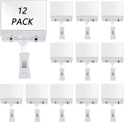 Biaungdo 12 Pcs Rotating Clip Swivel Sign Holder, Clear Rotatable Sign Holder with Double Clip Design, PVC Card Protector for Shelves, Store, Business, Exhibition