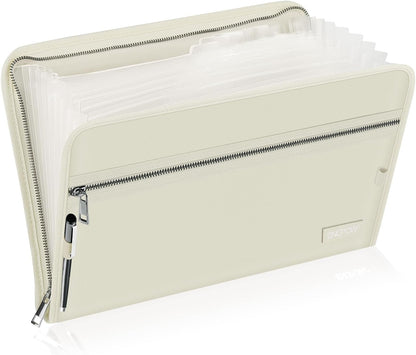 ENGPOW Accordion File Organizer,Fireproof 13 Pockets Expanding File Folder,Document Organizer Folder with Zipper＆Labels,Portable Home Travel Safe Storage for Letter A4 Files and More,Beige