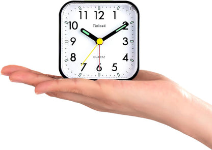 Small Battery Operated Analog Travel Alarm Clock Silent Non Ticking, Gentle Wake, Ascending Beep Sounds, Snooze,Lighted on Demand, Easy Set(Black)