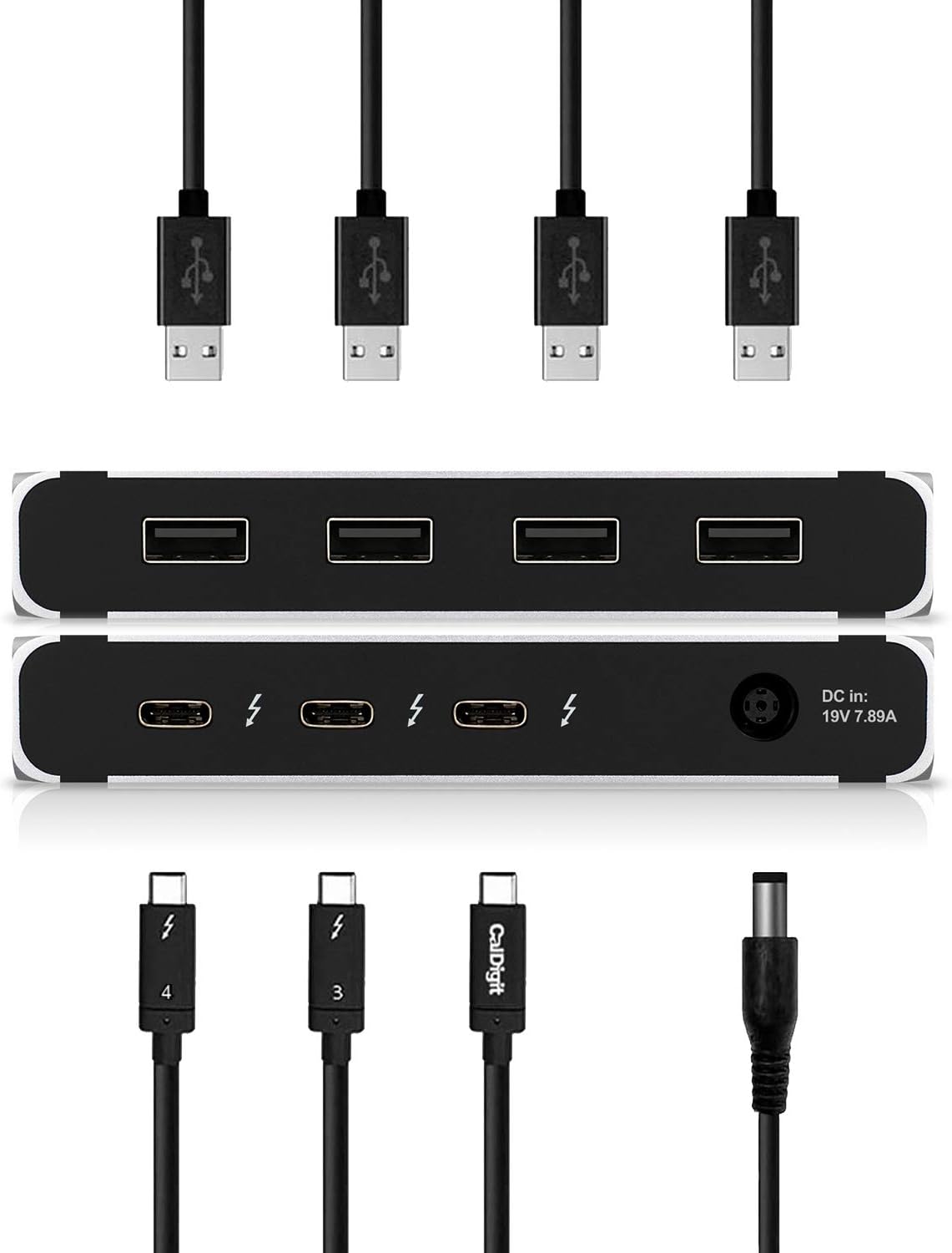 CalDigit Thunderbolt 4 Element Hub - 4X USB4 Ports, USB 3.2 Gen2 10Gb/s, Single 8K or Dual 4K Displays, 60W Charging, 0.8m Cable