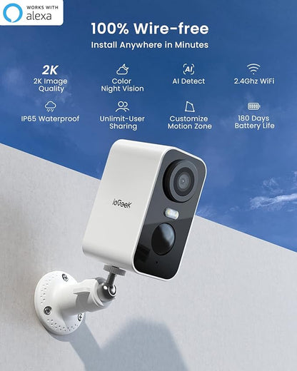 ieGeek Security Cameras Wireless Outdoor 2-Pack, 2K WiFi Surveillance Camera for Home Security, Battery Powered Security Cameras with Siren & Spotlight, AI Detection, App for Phone, IP65 Waterproof