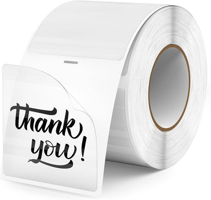 Clear Thermal Labels Rectangle Vinyl 2 x 2 Inch Transparent Direct Printer Stickers Label Square Self Adhesive Waterproof Decals Roll for Home Office Business QR Code Seal DIY Logo 300 PCS