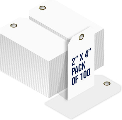 Tags 4 Less 15 Mil Waterproof Plastic Tags, Pack of 100 – 2” x 4” Heavy Duty Plastic Tags for Labeling, Outdoor Tagging, Equipment Labeling, Luggage, Valves & More (White)