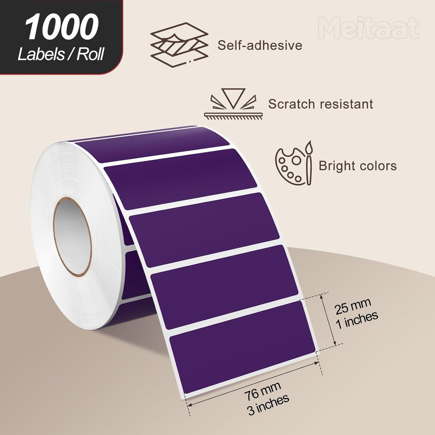 3 × 1 Inches Purple Rectangle Color Coding Labels 1000 PCS, Self-Adhesive Writable Waterproof Vinyl Blank Sticker Roll for Office Home School Business