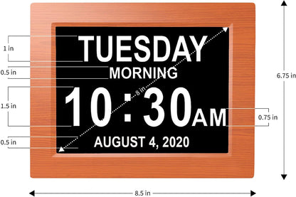 American Lifetime 【New 2025】 Dementia Clock Large Digital Clock for Seniors, Alzeimer Clock Large Display with Custom Alarms, Clock with Day & Date for Elderly, Digital Calendar Brown Wood